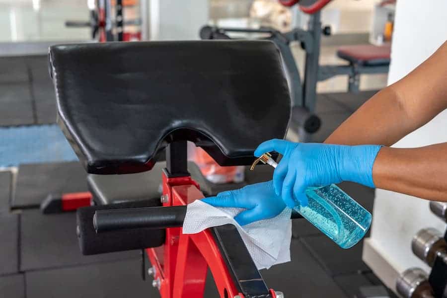 Woman Cleaning Gym Equipment